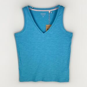 BODEN Size XS Women's Top Blue Tank Vest Sleeveless V Neck Slub 100% Cotton